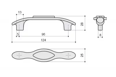 Ручка-скоба 96мм, отделка серебро античное + вставка