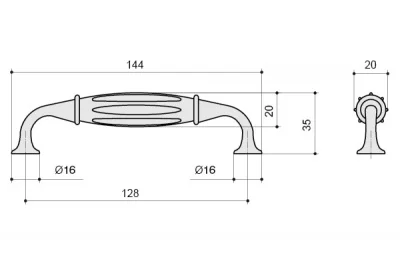 Ручка-скоба 128мм, отделка бронза темная + керамика