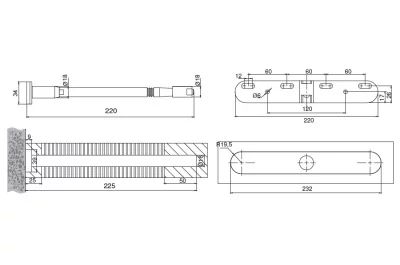 Менсолодержатель скрытый, L=220мм, d=18мм, с регулировкой