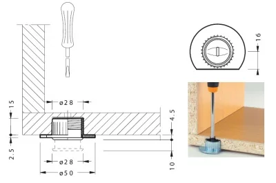Ножка врезная с пластиковым подпятником