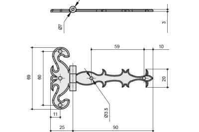 Петля декоративная, отделка золото 24