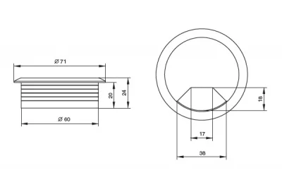 Заглушка кабель-канал, d.60, отделка серый