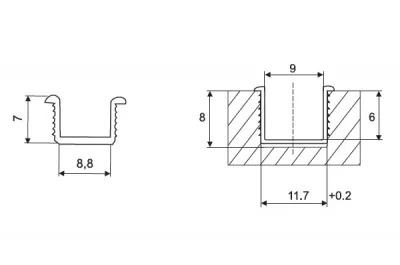 Угол поворотный R=53.0 врезной, серый