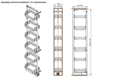 Рама для выдвижной колонны в базу 300, Н=1835/2185, отделка титаниум