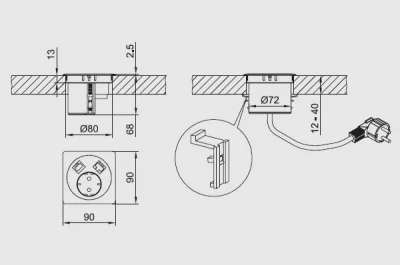 Встраиваемый блок Point (1 розетка 220В, 1xUSB, 1xRJ45), отделка сталь нержавеющая/чёрная