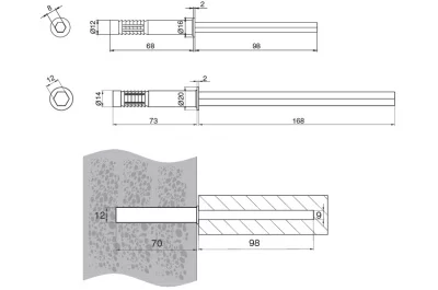 Менсолодержатель скрытый, L=100мм, d=8мм