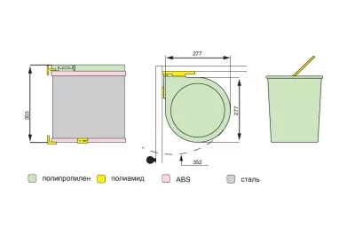 Ведро для мусора (13л), пластик чёрный + сталь нержавеющая