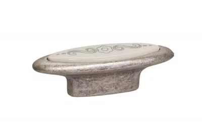 Ручка-кнопка 32мм, отделка серебро античное + вставка