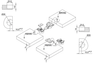 Петля врезная для откидных фасадов, отделка никель