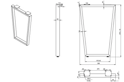 Опора для стола V-образная Лиссабон-ТC l.595, h.870, отделка сталь нержавеющая