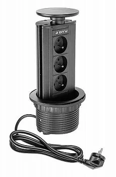 GTV: Удлинитель для офиса - 2x расширения рабочего стола розетка с заземлением, 230V AC, 16A. 3600W, 1,8м провод, черный AE-BPW3GU-20