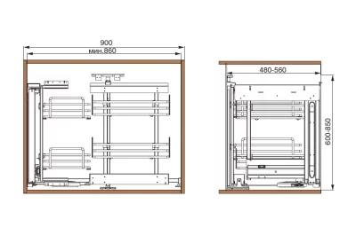 Механизм Dynamic Corner в угловую базу, левый, отделка титаниум Механизм Dynamic Corner в угловую базу, левый, отделка титаниум