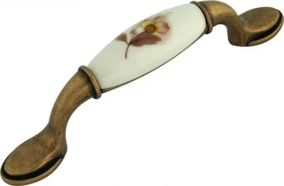 Ручка-скоба 96мм FIRMAX, металл+керамика Полевой цветок, бронза