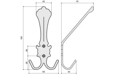 Вешалка, отделка серебро античное