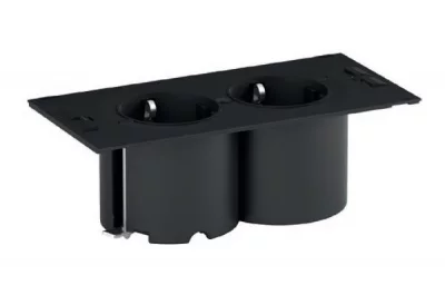 Встраиваемый блок DUE (2 розетки Schuko 250В), отделка чёрная