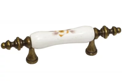 Ручка-скоба 64мм, отделка бронза античная + керамика "коричневый цветок"