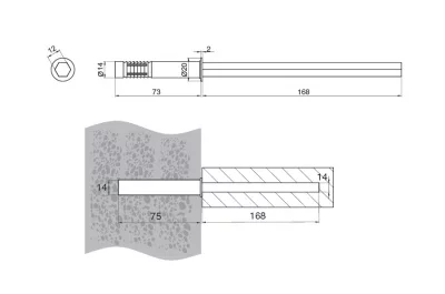 Менсолодержатель скрытый, L=170мм, d=12мм
