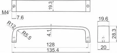 Ручка мебельная UZ-133 C=128мм, алюминий GTV UZ-133128-05