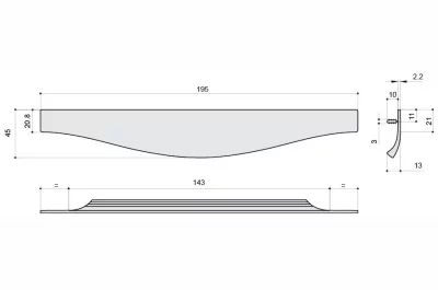 Ручка врезная 195мм, отделка сталь шлифованная