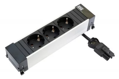 Модуль Power Frame (3 розетки Schuko, 250В), отделка чёрная/алюминий