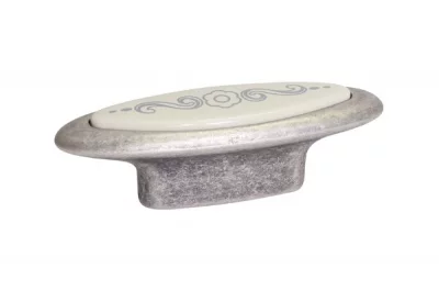 Ручка-кнопка 32мм, отделка серебро античное + вставка