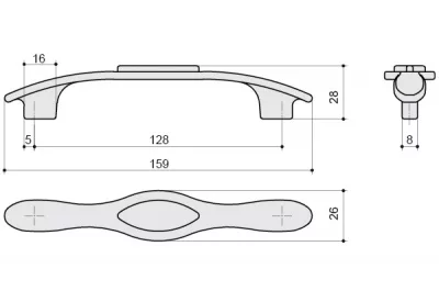 Ручка-скоба 128мм, отделка серебро античное + вставка