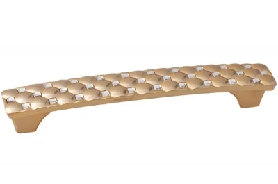 Ручка-скоба 128мм, отделка золото глянец + горный хрусталь