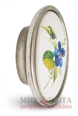 Ручка-кнопка серебро состаренное/керамика фиалка: P18.01.186.15