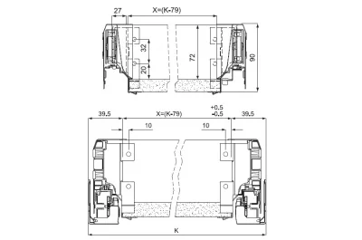 Комплект креплений для задней стенки H.90 из ДСП 16мм, отделка серая