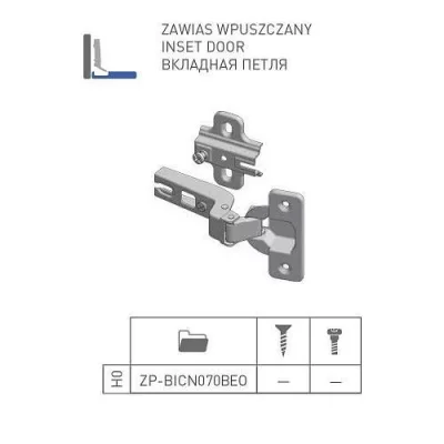 GTV: Петля внутренняя GTV Ø35 с ответной планкой H=0 без евро шурупа, сверление - 45мм вес-60 гр. ZP-BICN070BE