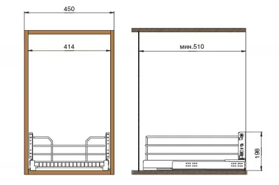 Сетка в базу 450 выдвижная с доводчиком, отделка бронза