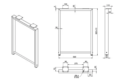 Опора для стола Ливерпуль, h.820, отделка белый бархат (матовый)+черный