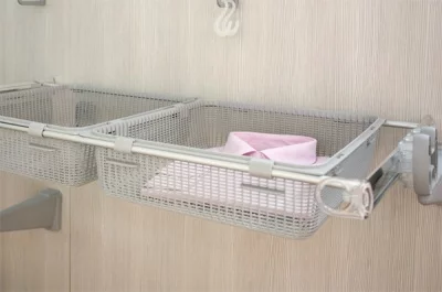 Рамка выдвижная с двумя корзинами, 870-1000мм, отделка алюминий полированный + транспарент + серая