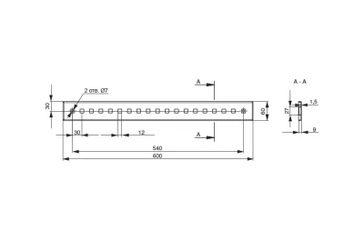 Рейлинг перфорированный l.600мм, отделка черный бархат (матовый)