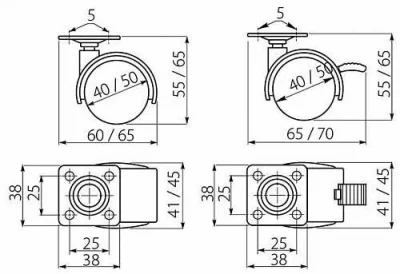 GTV: Колесико мебельное KM-50H, с тормозом, черные KM-0H-50-D20