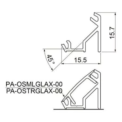 GTV: Алюминиевый профиль GLAX угловой - накладной, цвет серебро, (цена за 2 метра) PA-GLAXNKKT-AL