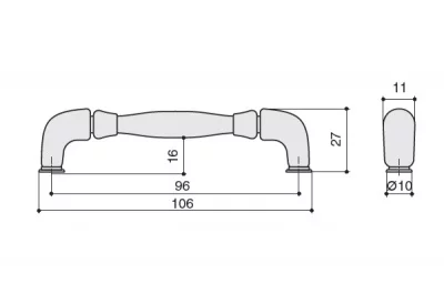 Ручка-скоба 96мм, отделка бронза античная