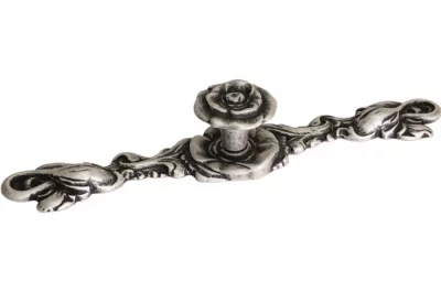 Ручка-кнопка с накладкой, отделка серебро античное