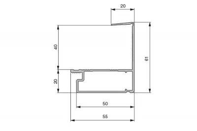 Профиль фронтальный H.61мм, для столешниц H.40, алюминий L=4200