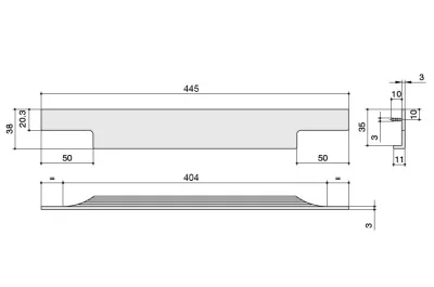 Ручка врезная 445мм, отделка алюминий анодированный