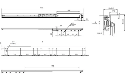 Механизм раздвижения стола Topslide, 700 мм, со стопором