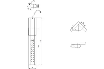 Модульный блок CASIA (4 розетки Schuko 250 В с выключателем, 2 USB (5.2В/2150мA), отделка сталь нержавеющая/чёрный