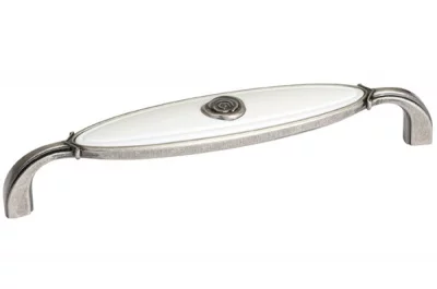 Ручка-скоба 128мм, отделка серебро старое + вставка