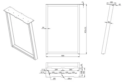 Опора для стола наклонная Фиджи, l.595, h.870, отделка белый бархат (матовый)