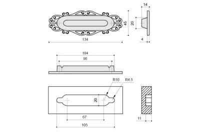 Ручка врезная 96мм, отделка бронза "Флоренция"