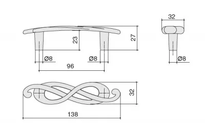 Ручка-скоба 96мм (правая), отделка золото императорское