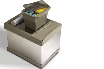 Ведро для мусора (2х16л) выдвижное, пластик кварц серый + сталь нержавеющая