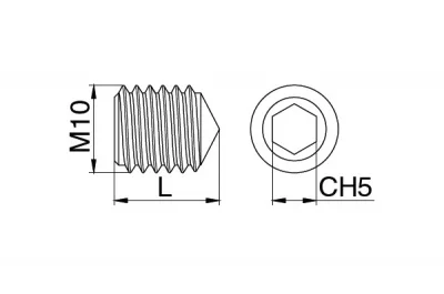 Винт для стяжки конической XS, М10х10 под ключ CH.5, отделка цинк