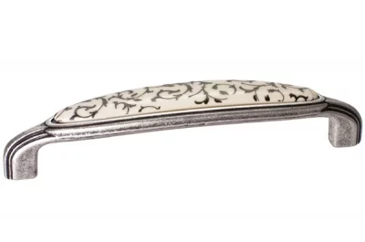 Ручка-скоба 128мм, отделка старое серебро + керамика