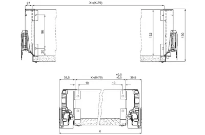 Комплект креплений для задней стенки H.150 из ДСП 16мм, отделка серая